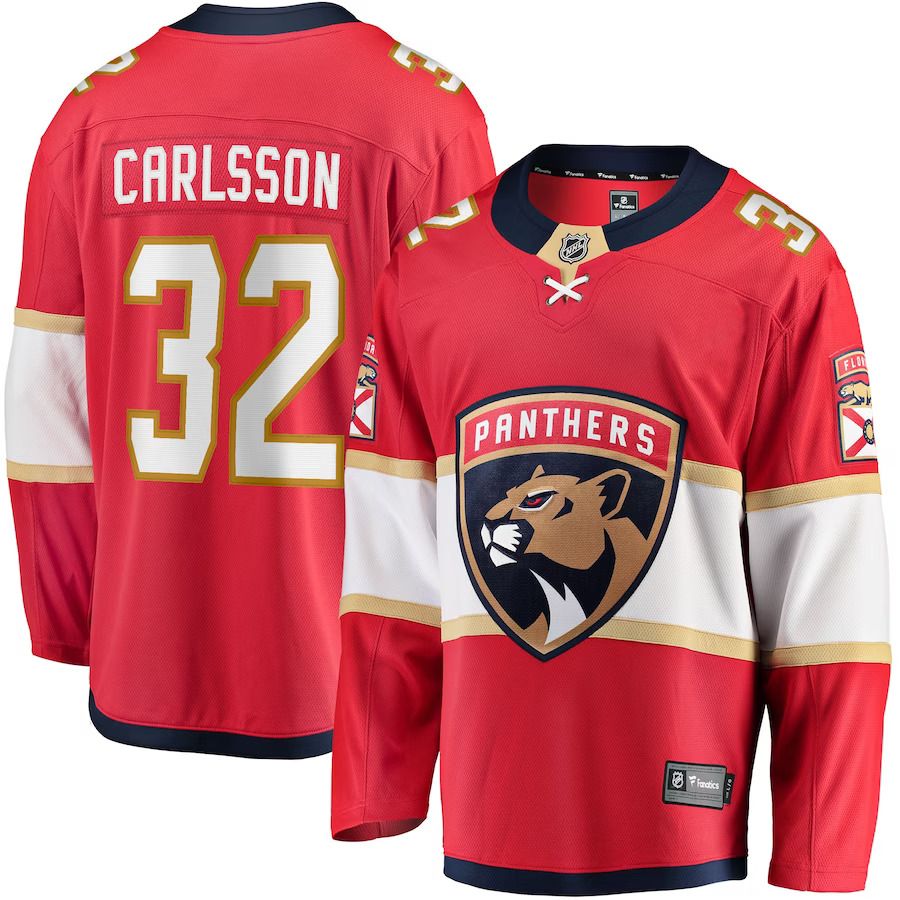 Men Florida Panthers #32 Lucas Carlsson Fanatics Branded Red Home Breakaway Player NHL Jersey